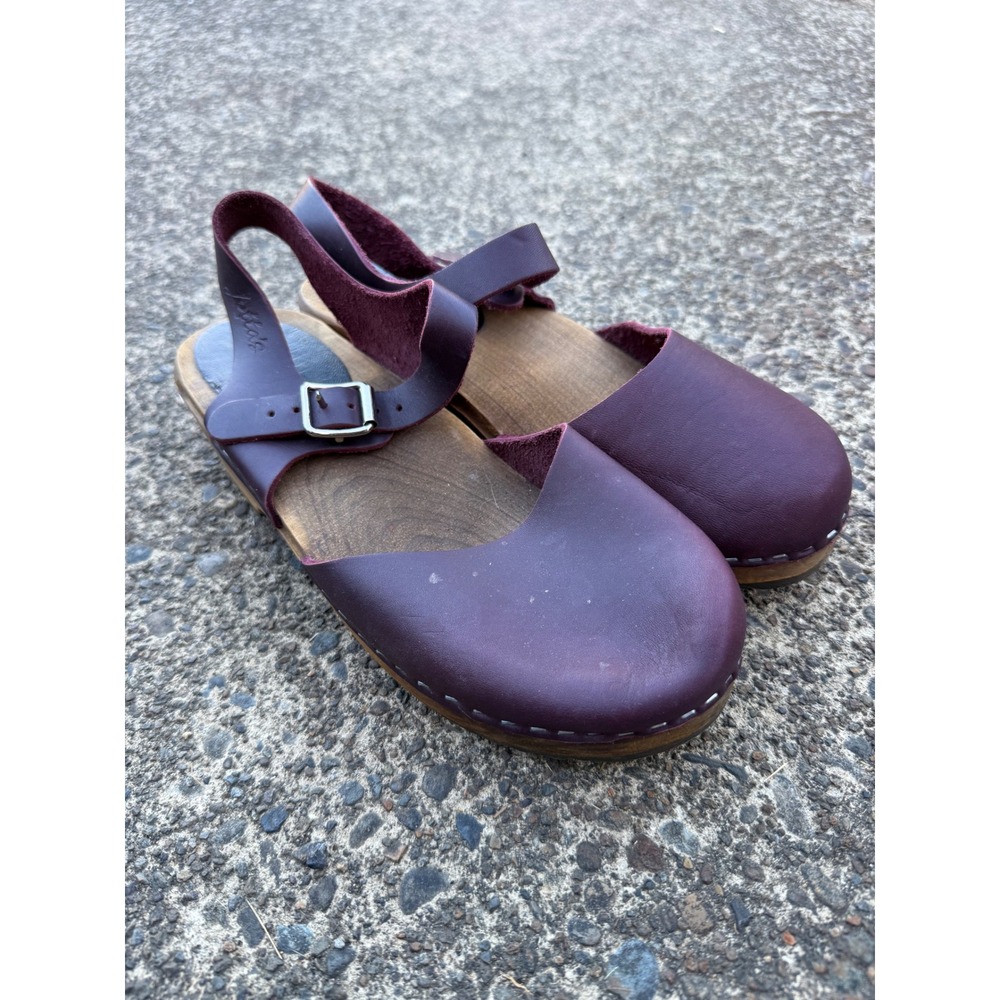 Lotta from Stockholm Plum Purple Leather Swedish Clogs Wooden Heels Size 40